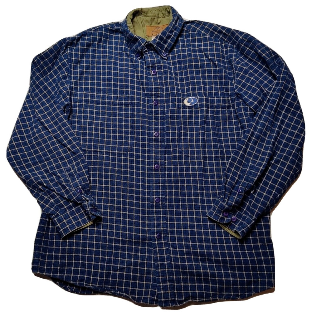 MOSSY OAK Men Large Blue Check 1Cotton Long Sleeve Button Down FLANNEL Shirt
